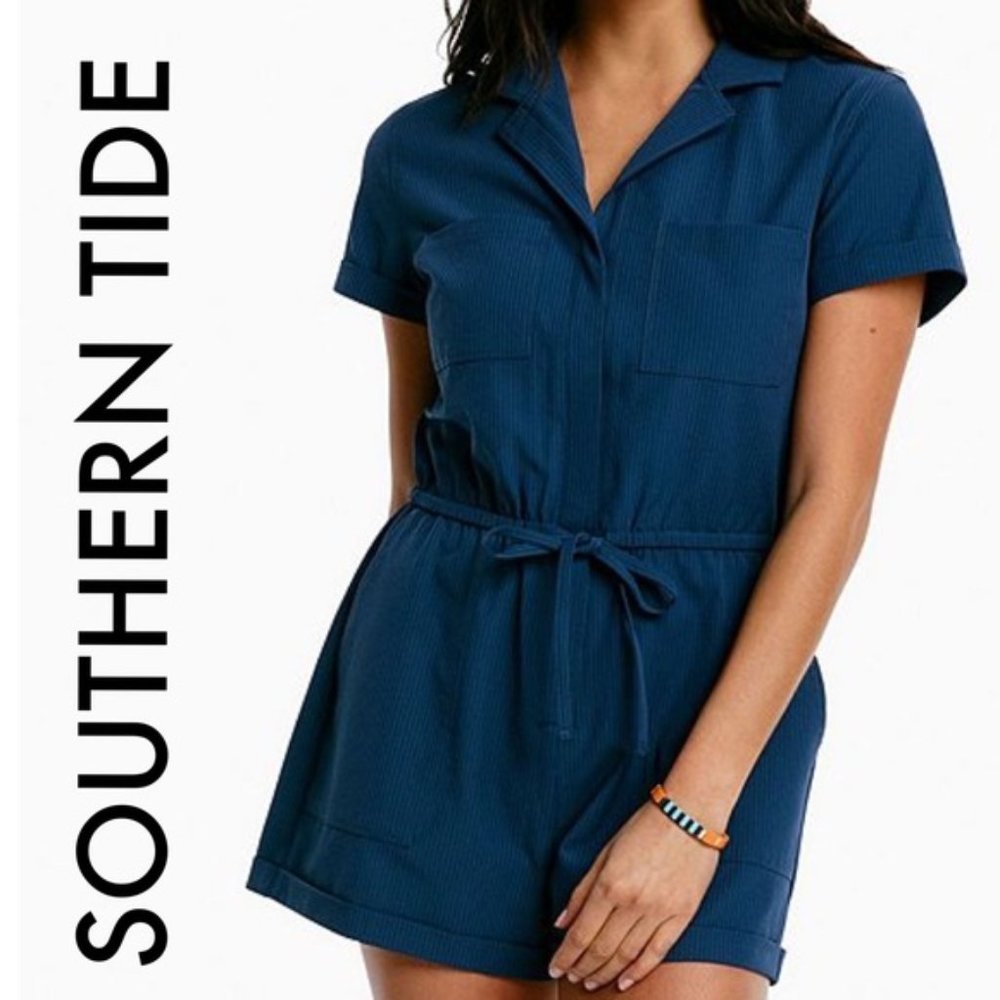 NWOT Southern Tide Womens Size M Medium Harli Seersucker Short Sleeve Romper